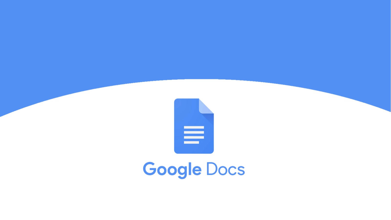 Google Docs 標誌在藍白彎曲背景上。