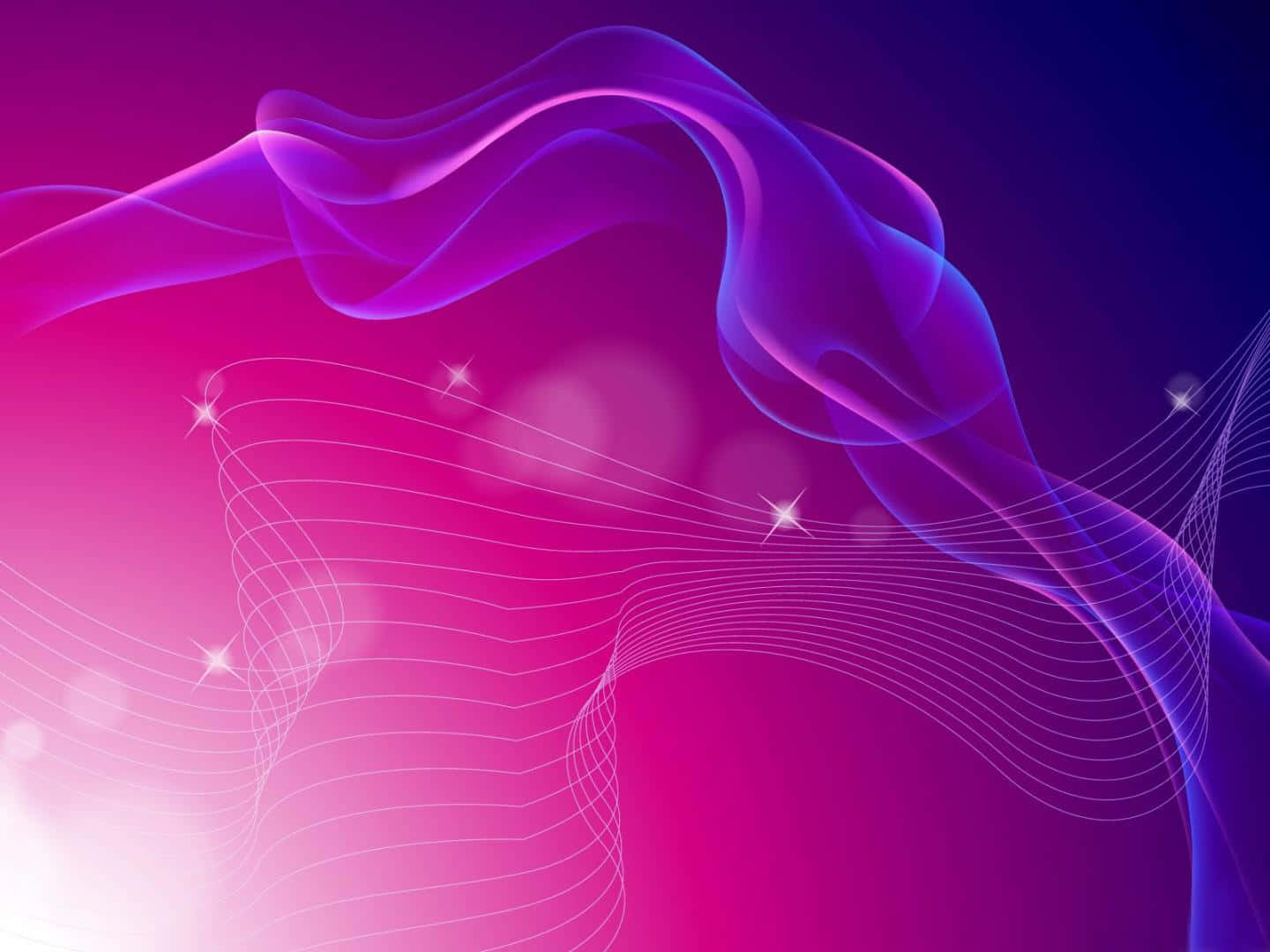 藍白交織的吸睛抽象設計 壁紙 — 充滿活力的粉紅色和紫色數碼波浪在漸變背景上優雅地流動，伴隨著閃爍的星星。