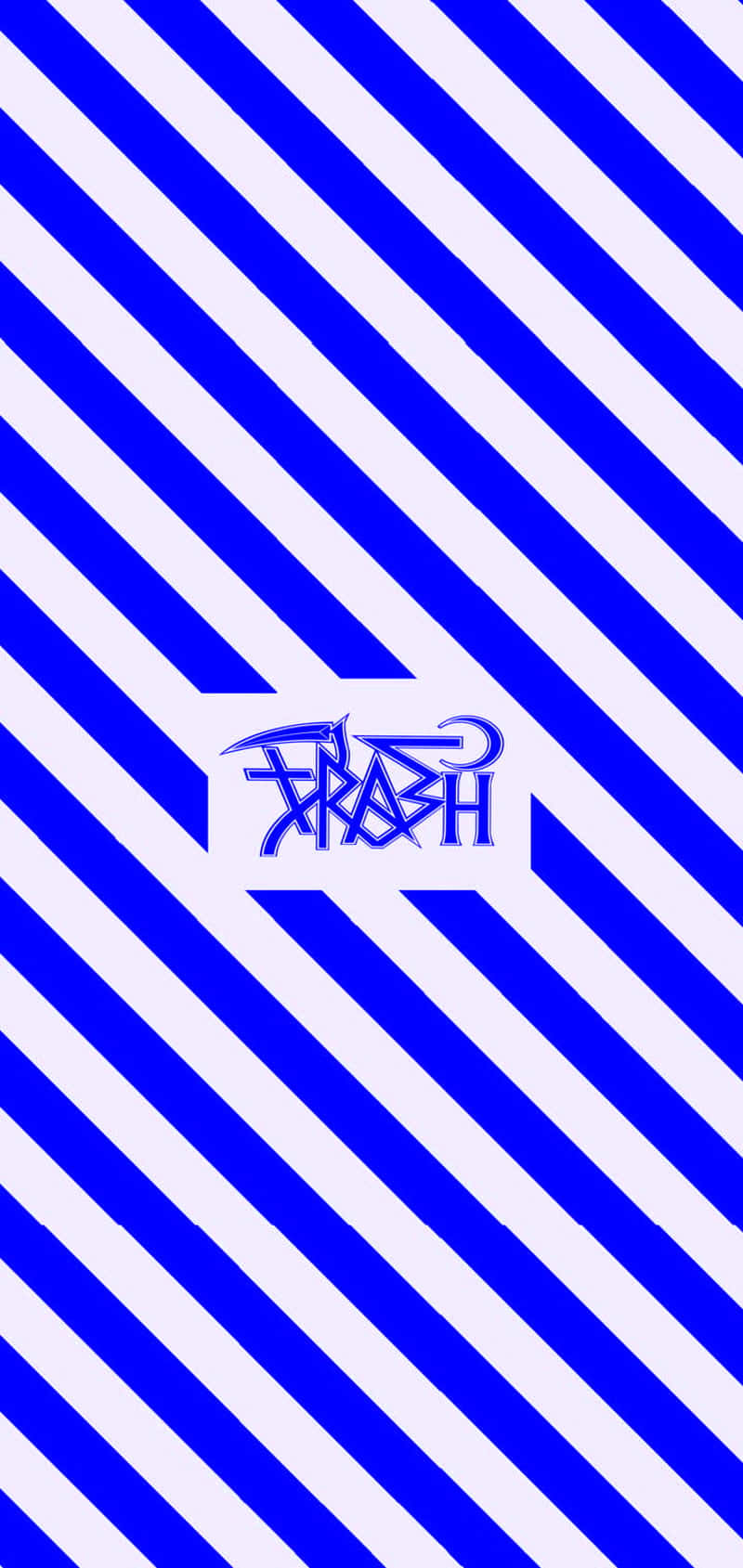 藍白斜紋牆紙，中央有一個風格化的標誌。