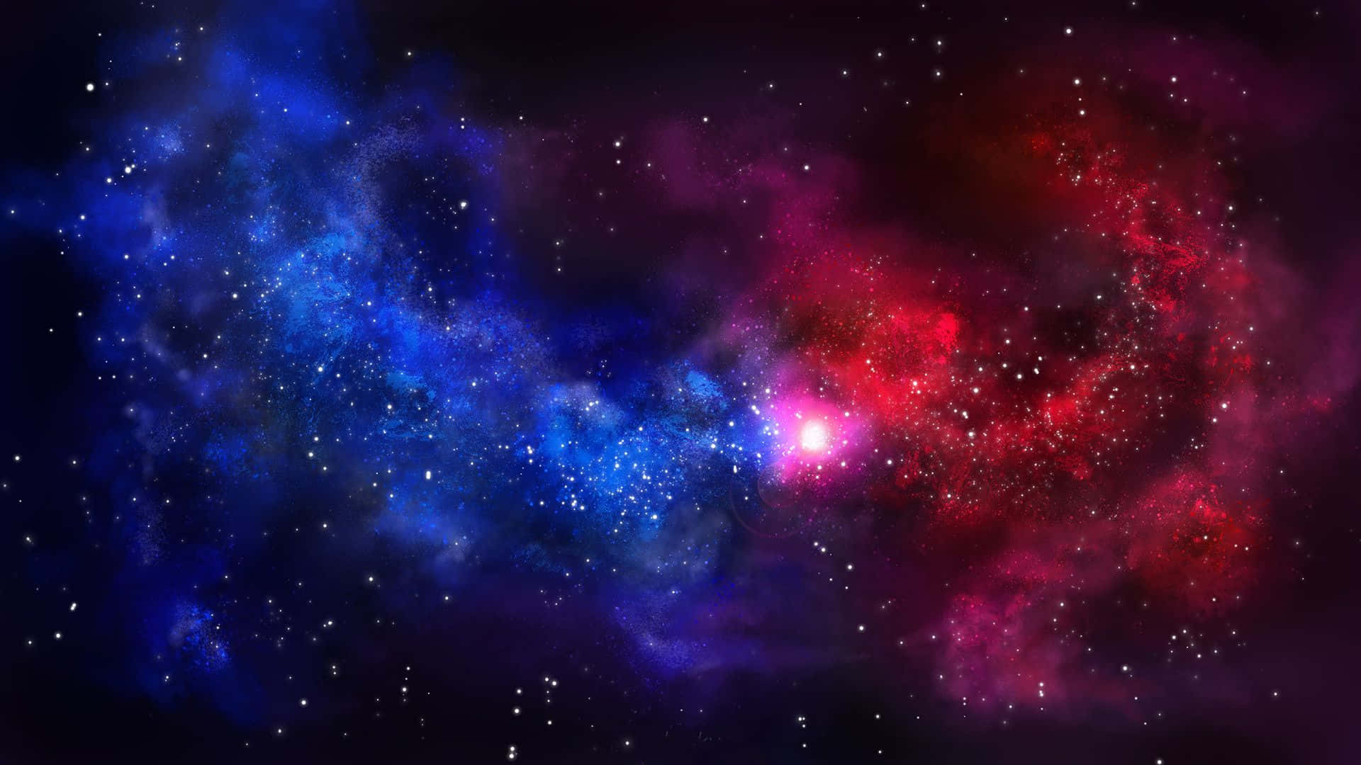 藍紅星雲背景 壁紙 — 充滿活力的宇宙星雲漩渦，藍色和紅色交織，閃爍的星星映襯著黑暗虛空。