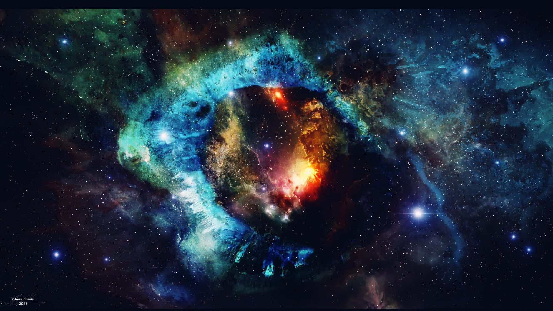 在深空中發光的氣體和星星組成的鮮豔宇宙星雲。