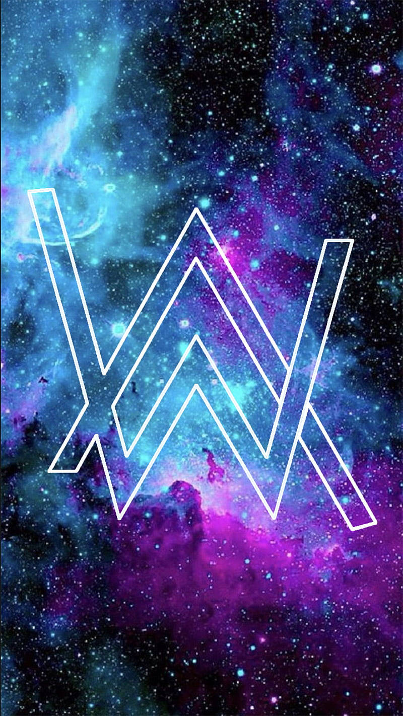 一個白色風格化 AW 標誌，置於色彩繽紛的星空太空背景上。