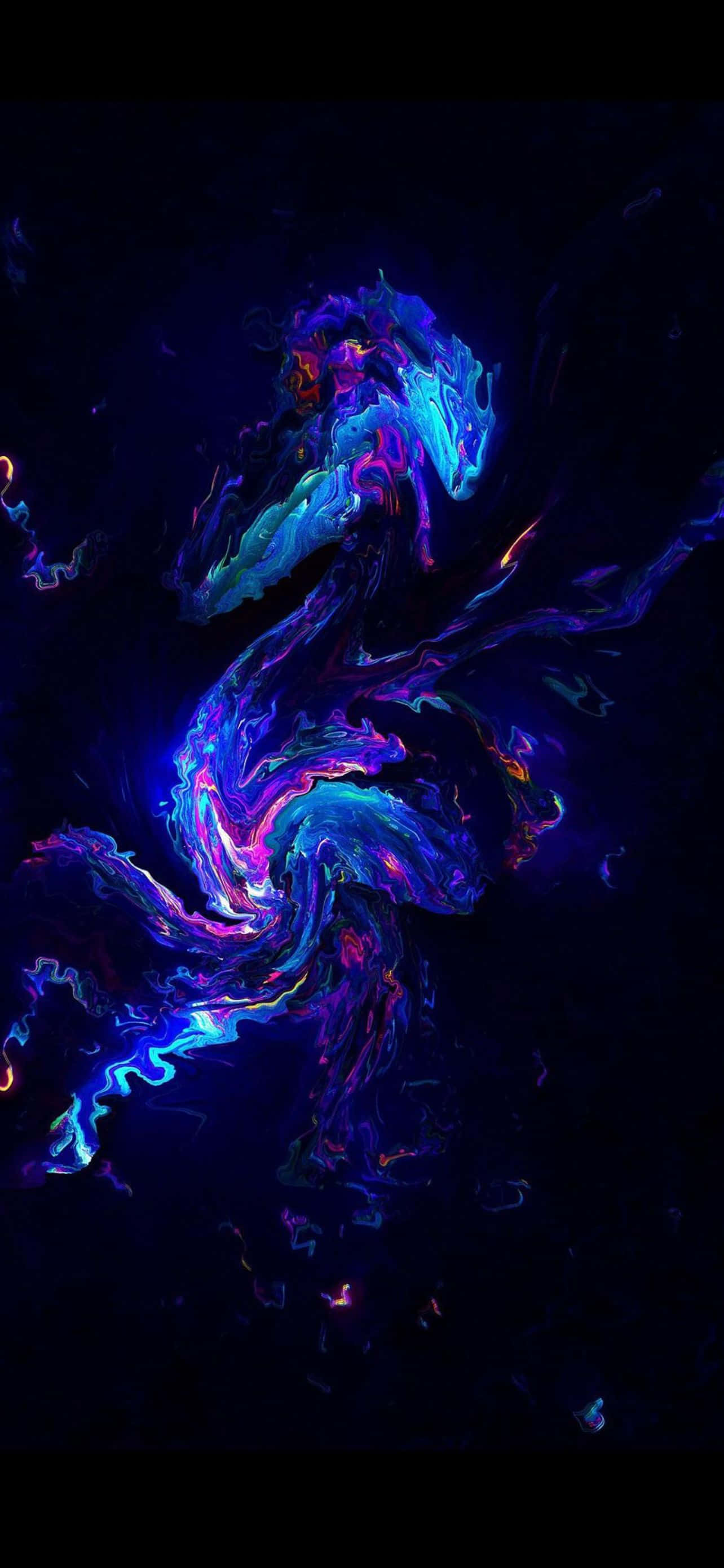 藍紫色抽象畫作於黑色背景上 壁紙