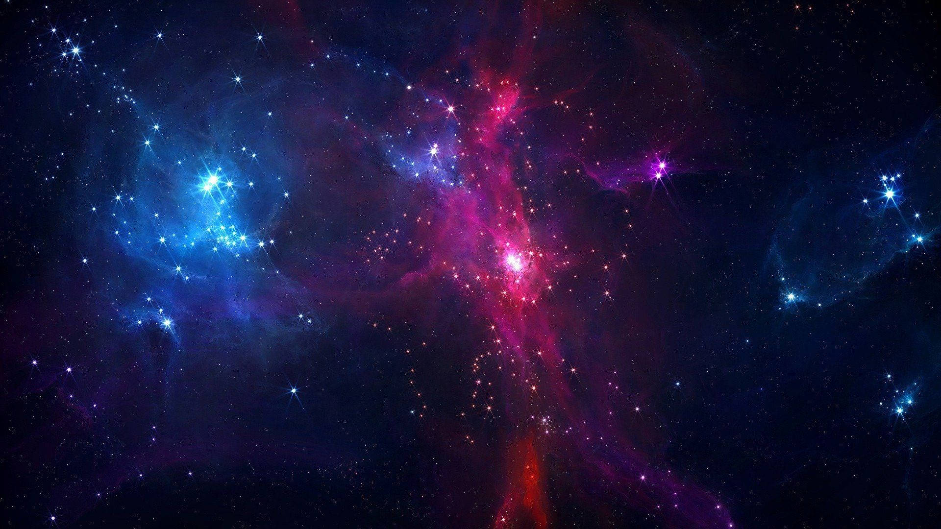 藍紫色星空與星雲 壁紙