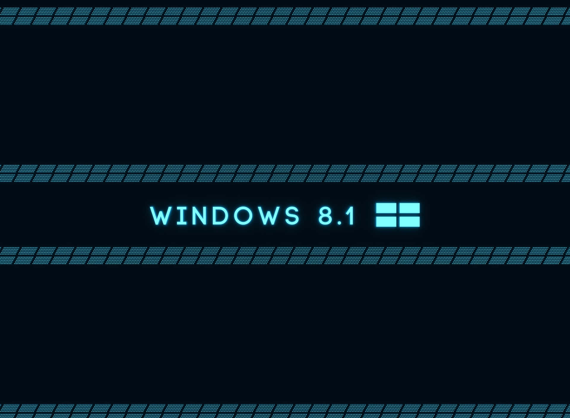 Windows 8.1 操作系統標誌，以發光青色顯示在深藍色像素化背景上。