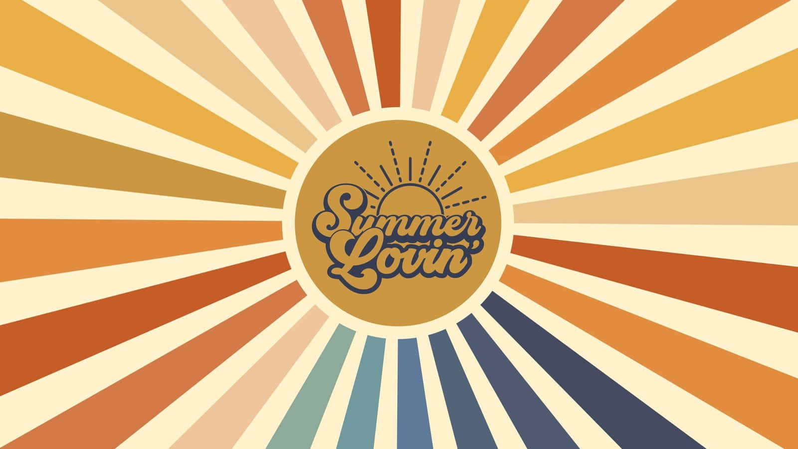 復古太陽爆發圖形，中央帶有 'Summer Lovin' 文字。