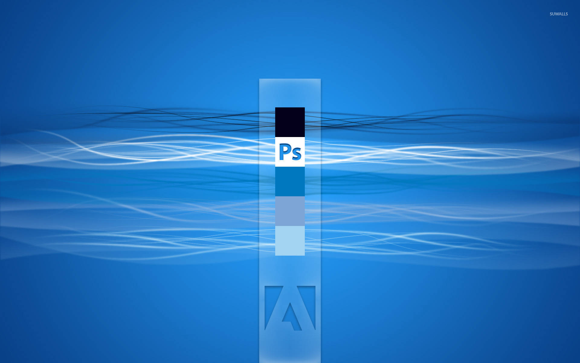 藍色波浪背景上的 Adobe Photoshop 和 Illustrator 標誌。