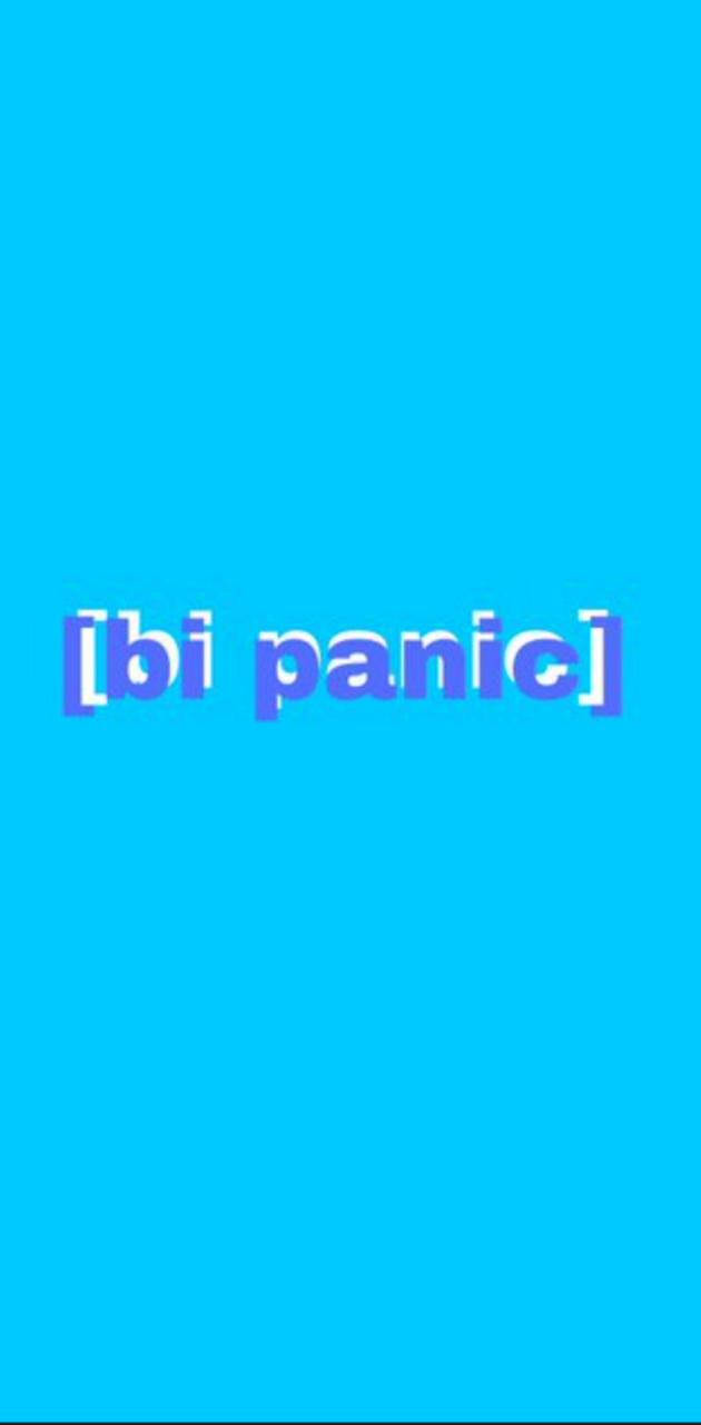 藍色 [Bi Panic] 壁紙 — 在純青色背景上居中顯示的粗體紫色文字，括號內寫著 bi panic。