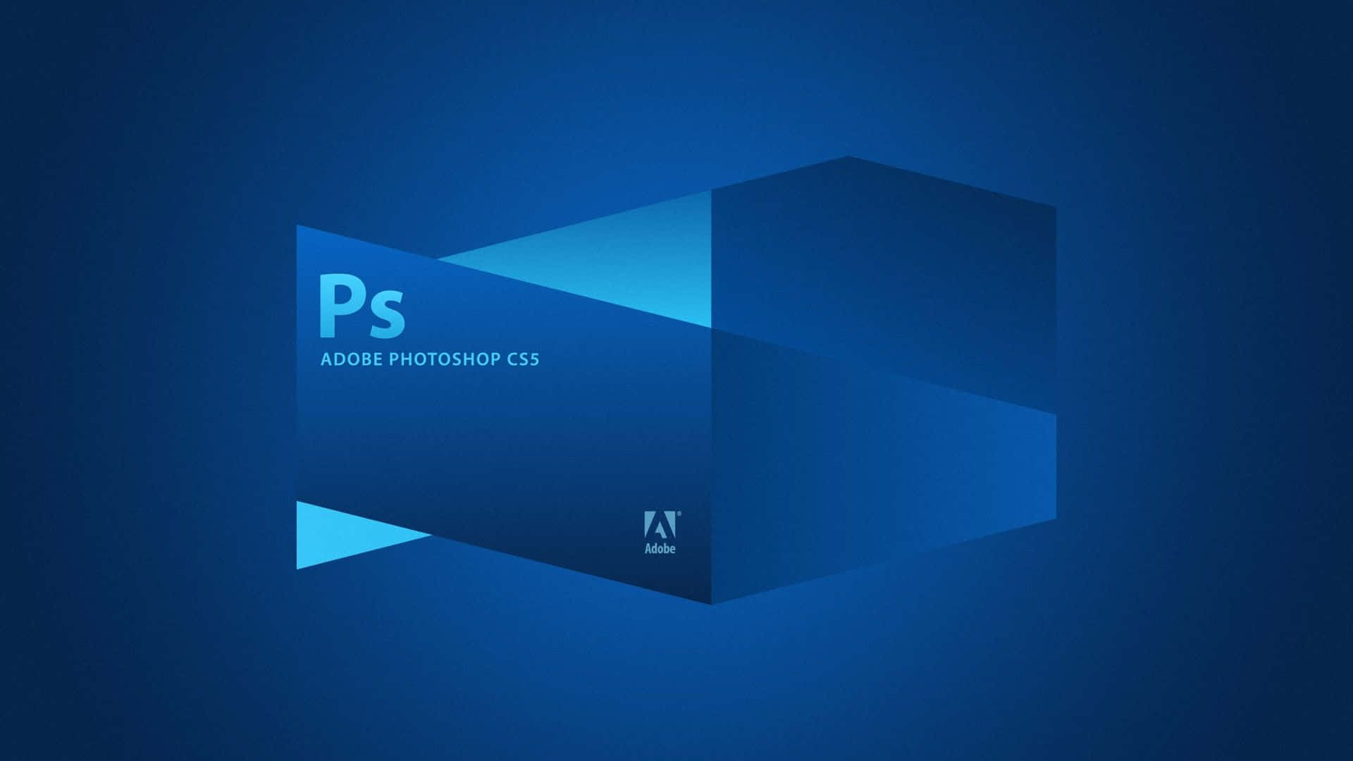Adobe Photoshop CS5標誌以藍色3D設計呈現於漸變背景上