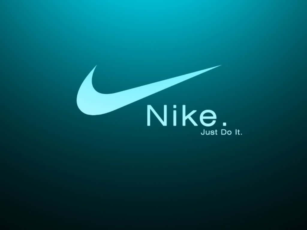 Nike標誌帶有「Just Do It」口號，背景為青綠色漸變