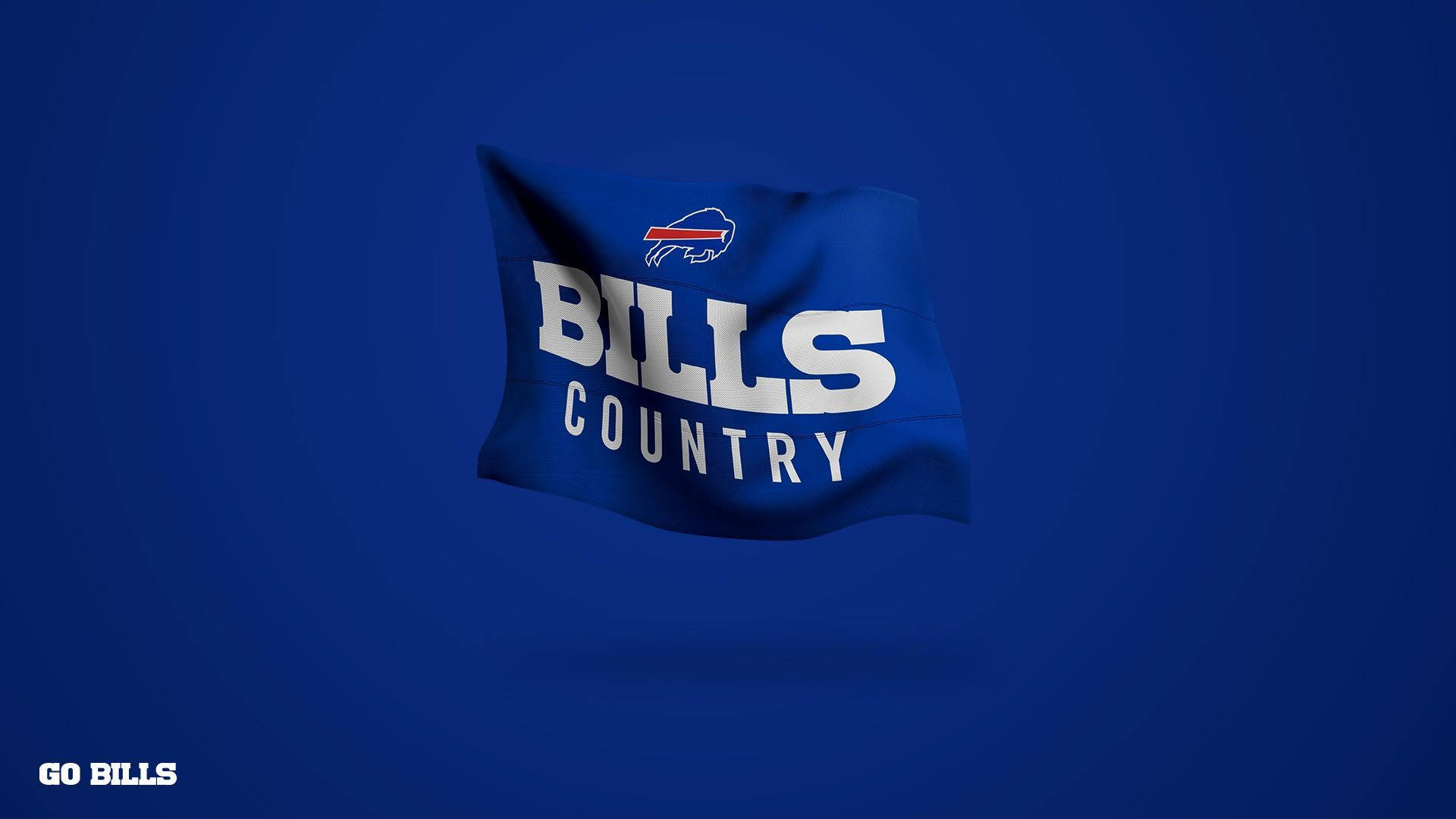帶有 Bills Country 文字和水牛標誌的藍色旗幟飄揚。 — 水牛比爾 壁紙