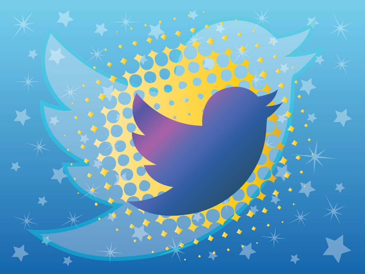 藍色Twitter雀仔喺藍色背景上配星星 壁紙