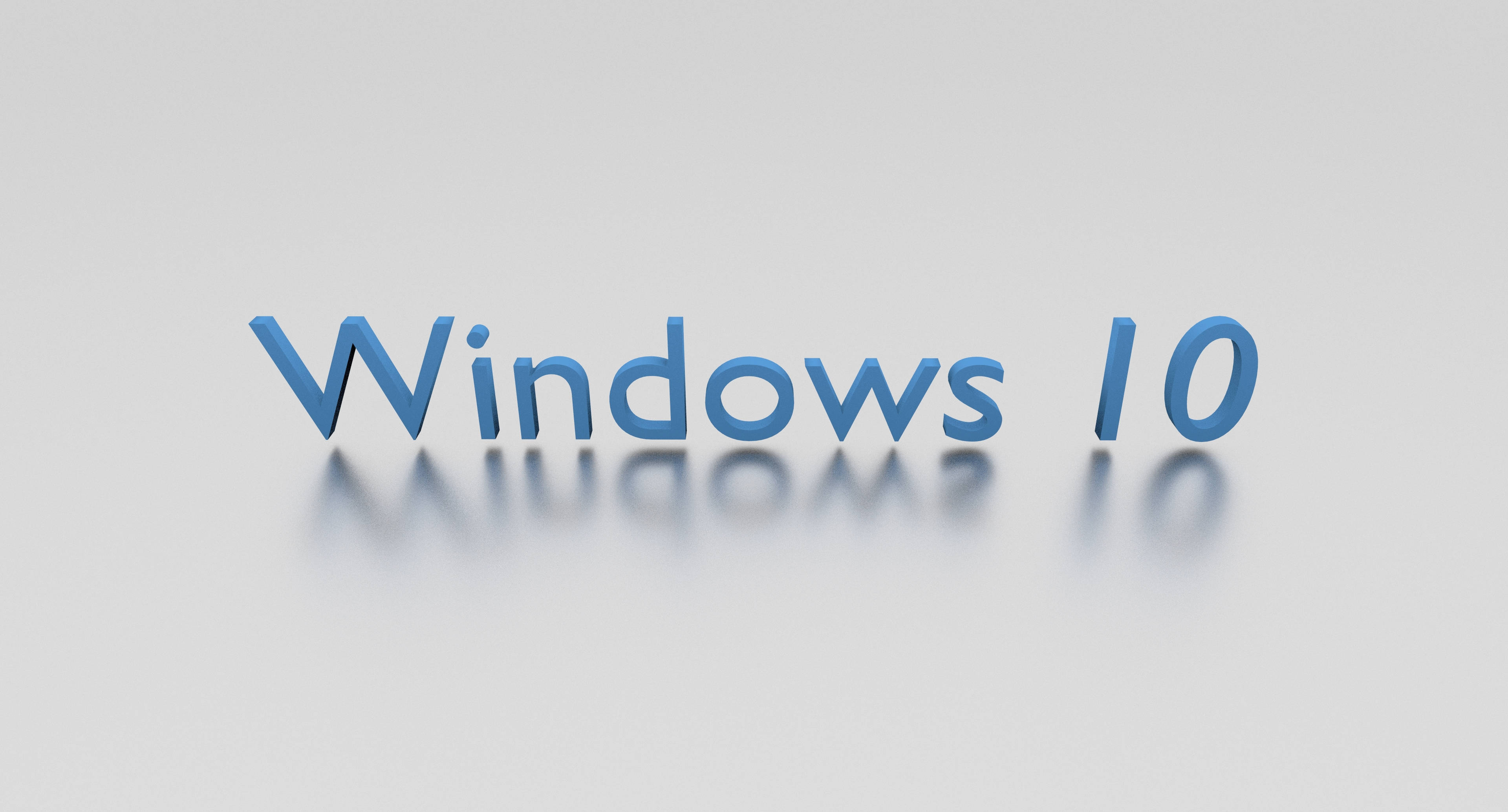藍色Windows 10高畫質 壁紙 — 藍色3D Windows 10文字在淺灰色表面上帶有反射效果。