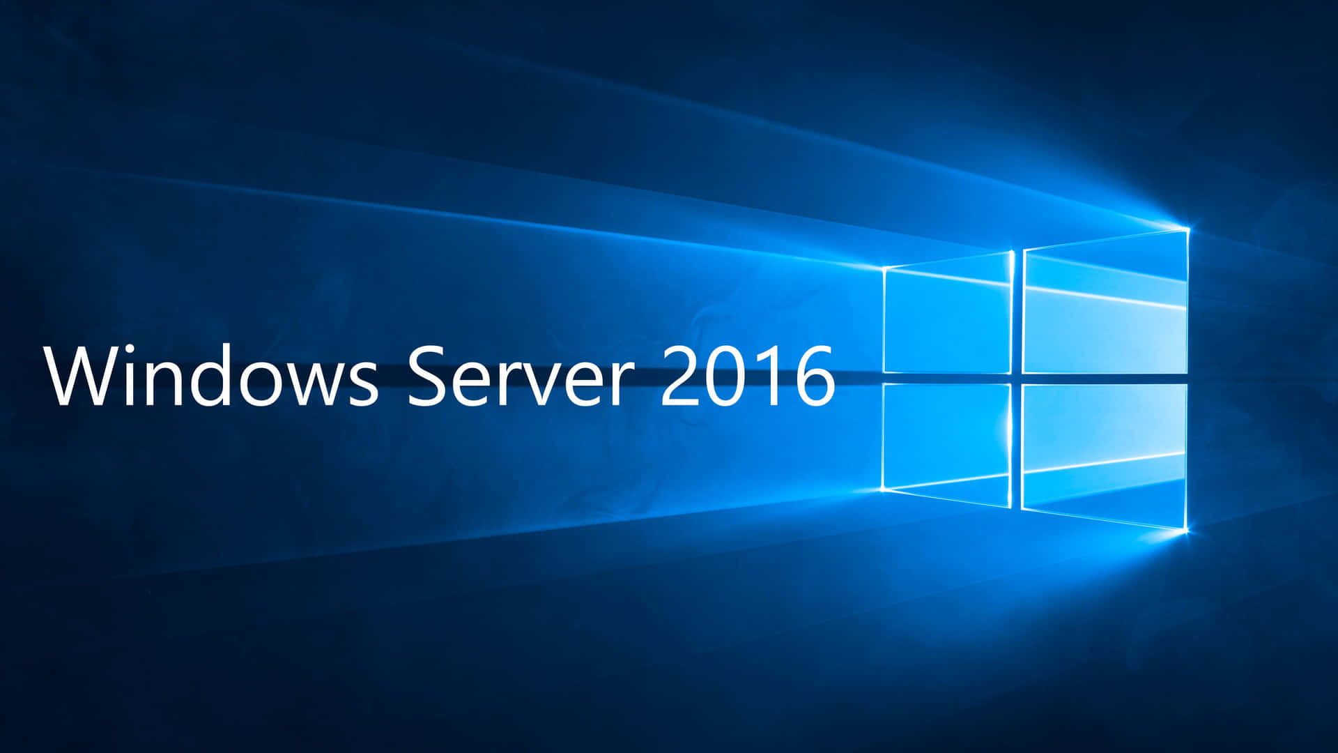 Windows Server 2016 標誌，在深色背景上帶有藍色光線。
