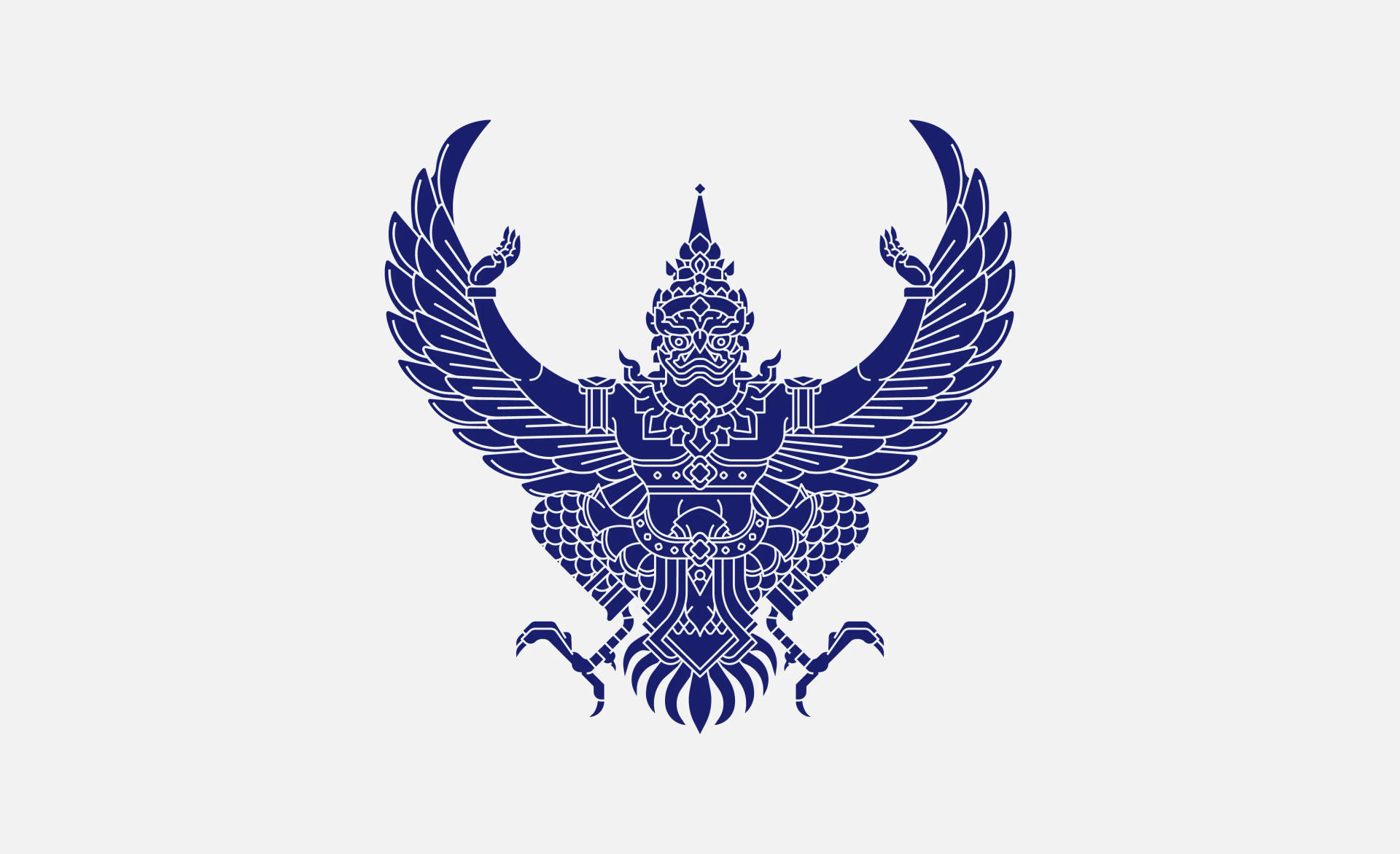 藍色迦樓羅神話鳥類象徵，帶有詳細圖案和展開的翅膀。