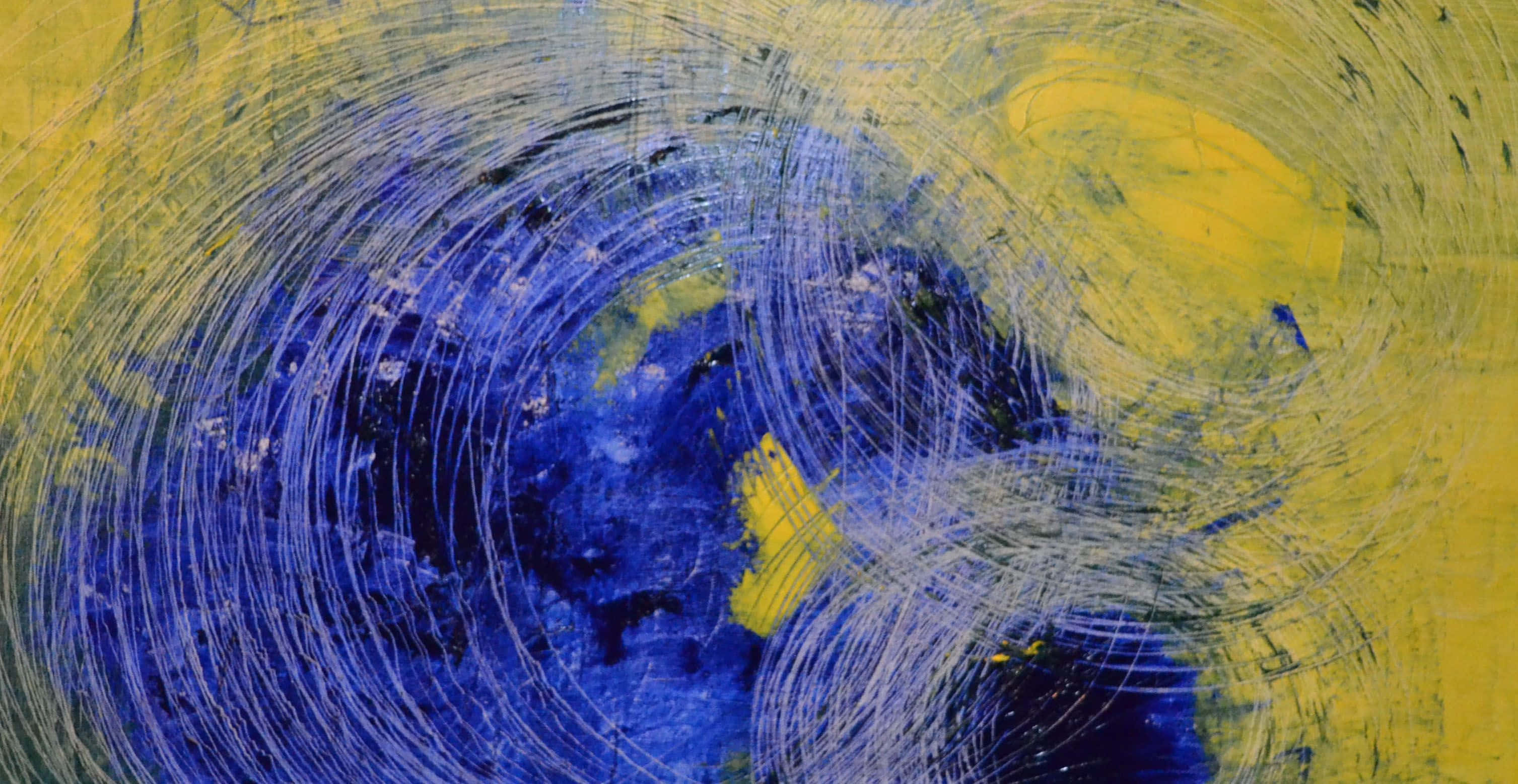 Expressionism 桌布 壁紙 — 藍色和黃色油漆的鮮豔抽象漩渦，以紋理筆觸創造出動感十足的能量漩渦。
