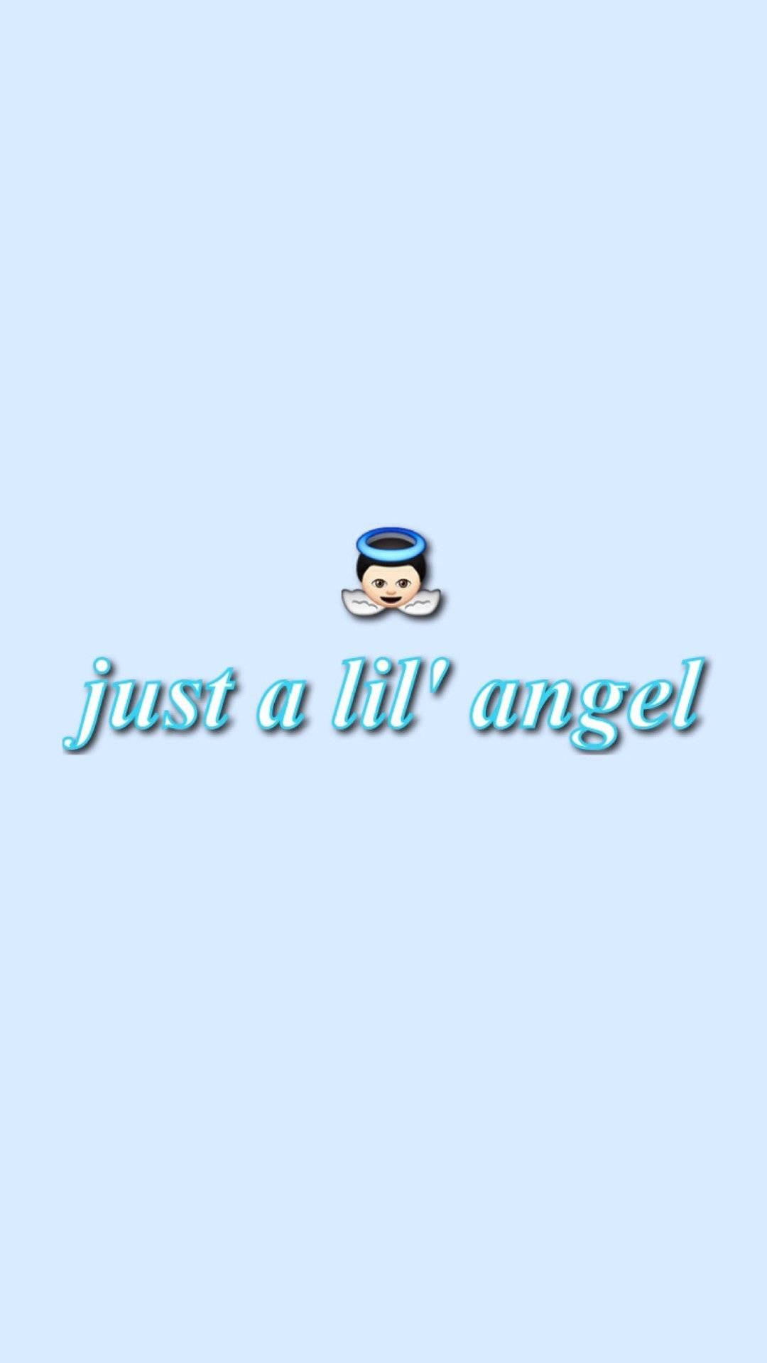 一個卡通天使圖示，帶有文字 just a lil' angel，位於淺藍色背景上。