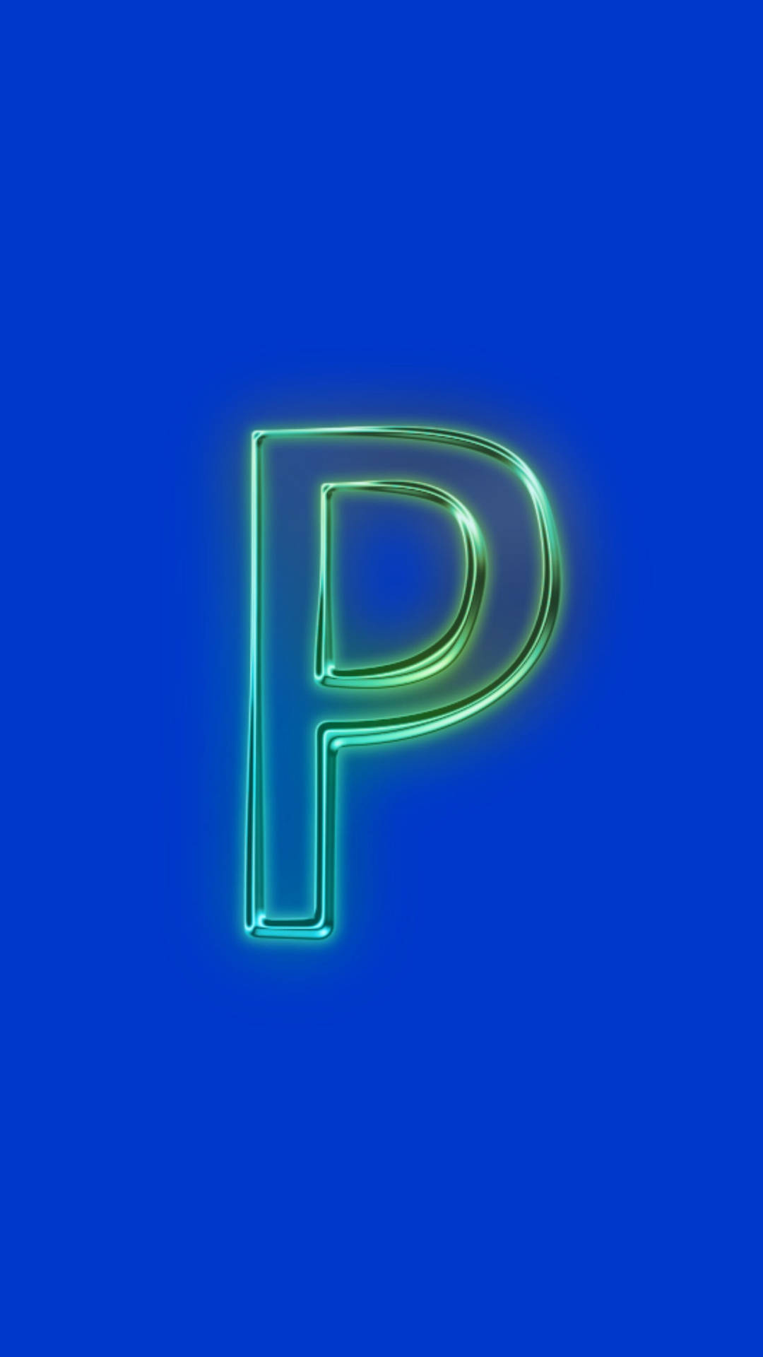螢光綠色字母P在藍色背景上