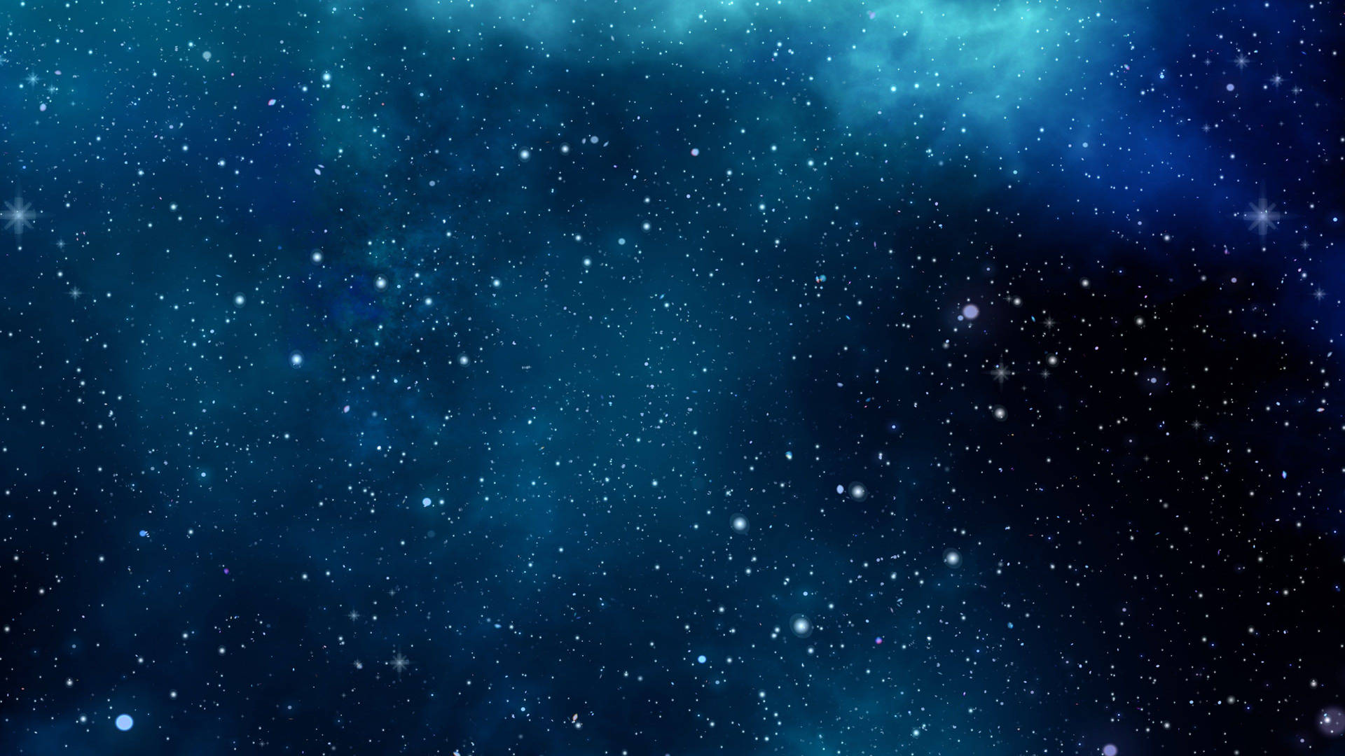 深藍色星空，帶有發光星雲和散落的星星。