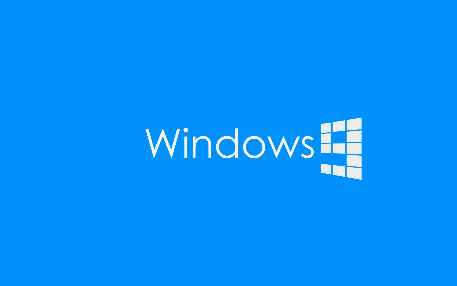 藍色微軟Windows 9桌面 壁紙 — Windows 標誌以白色文字和方塊圖示居中顯示在純藍色背景上。
