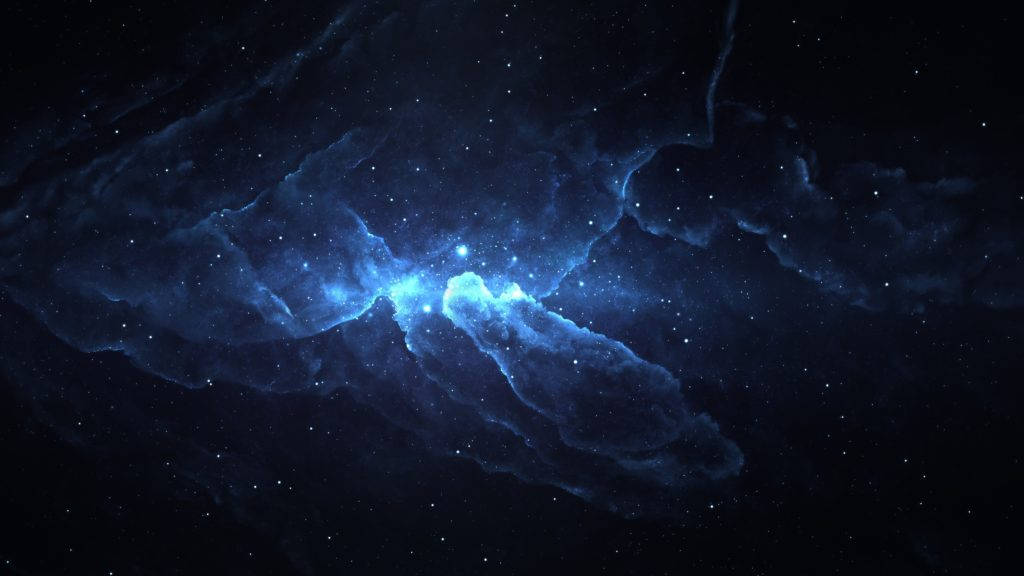 藍色星系 Photoshop 高畫質壁紙 壁紙 — 一團發光的藍色星雲在深邃的太空中旋轉，點綴著閃爍的星星，背景是黑色的虛空。