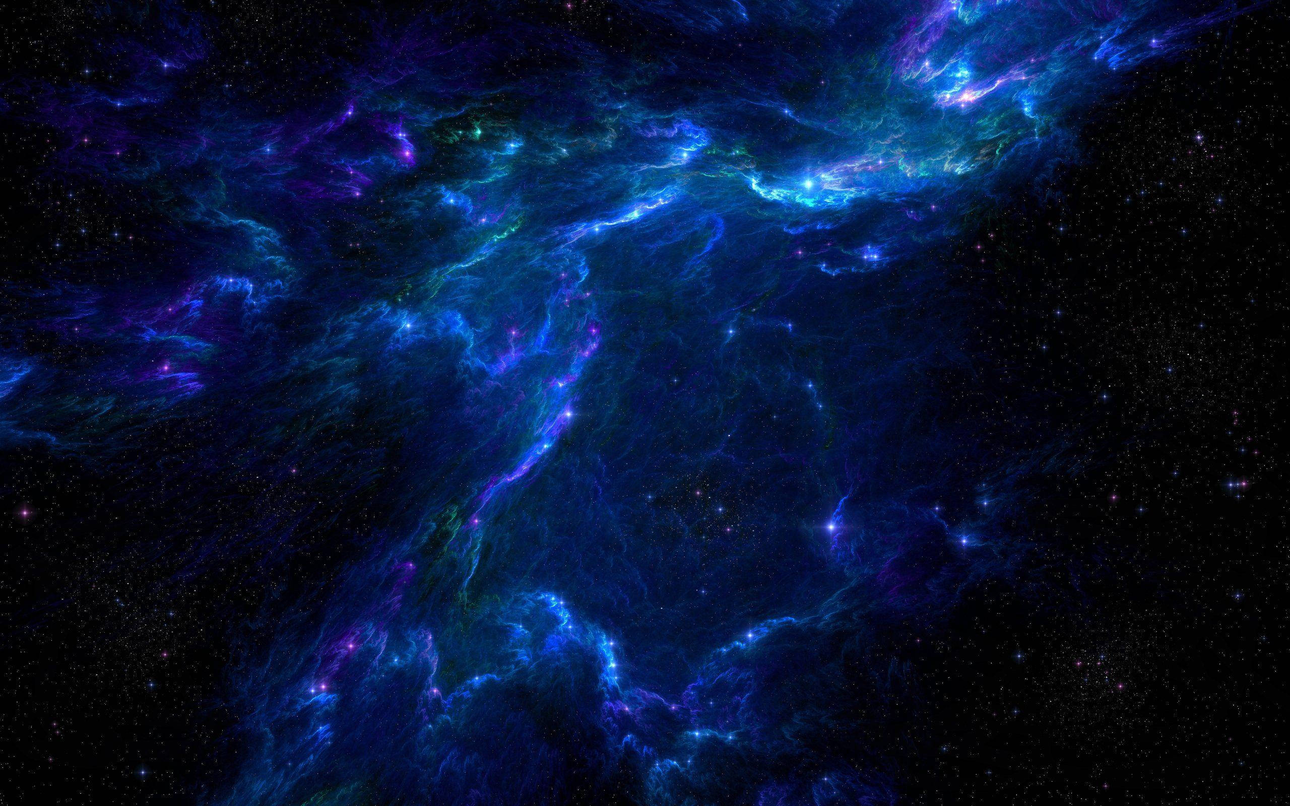 藍色星系拉撒路星雲 壁紙 — 充滿活力的宇宙星雲在星場背景下以電光藍、紫和綠色旋轉。