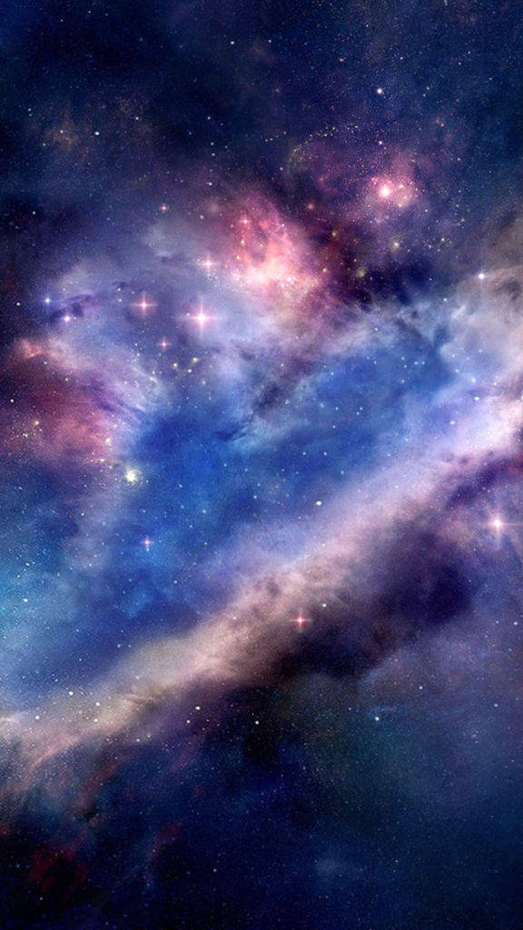 藍色星系銀河 壁紙 — 令人嘆為觀止的宇宙景觀，星雲在點綴著星星的黑暗天空中旋轉，散發著粉紅色和藍色的光芒。