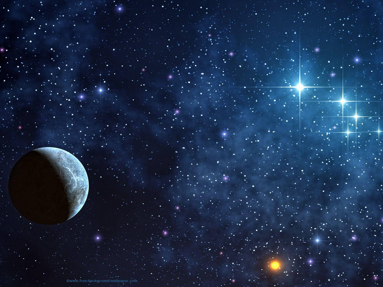 深藍色宇宙星雲中的月球和星星。