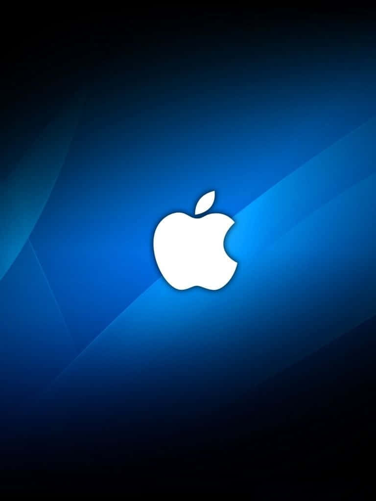 白色Apple標誌在漸變藍色背景上，帶有光線條紋。