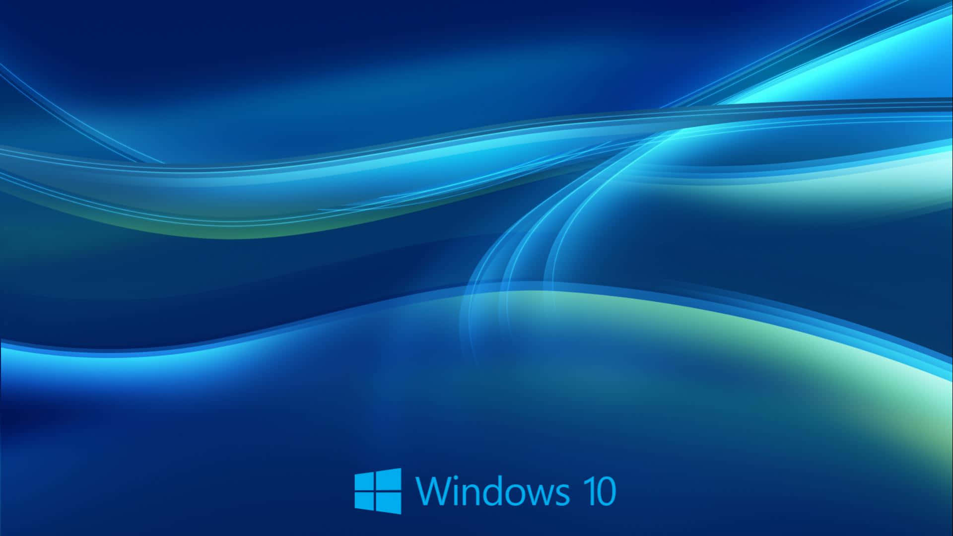 帶有Windows 10標誌的抽象藍色和藍綠色發光波形