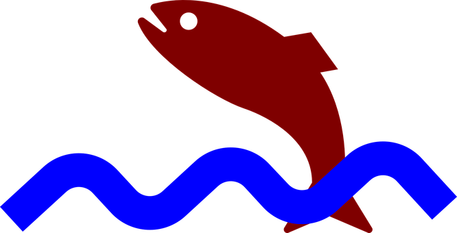 藍色波浪上嘅紅色魚仔圖案 壁紙