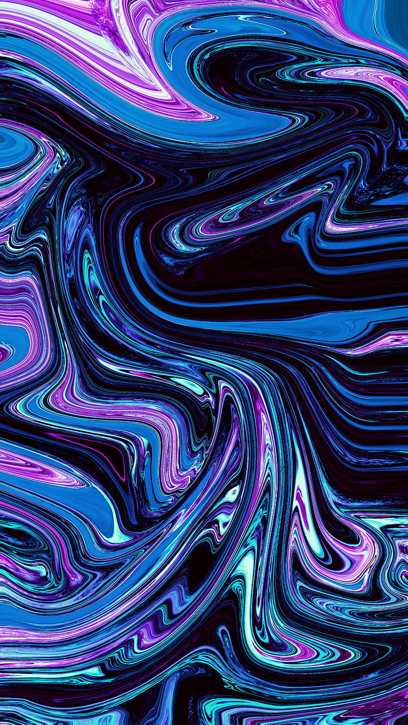 在黑色背景上，電光藍和霓虹紫的動態漩渦。
