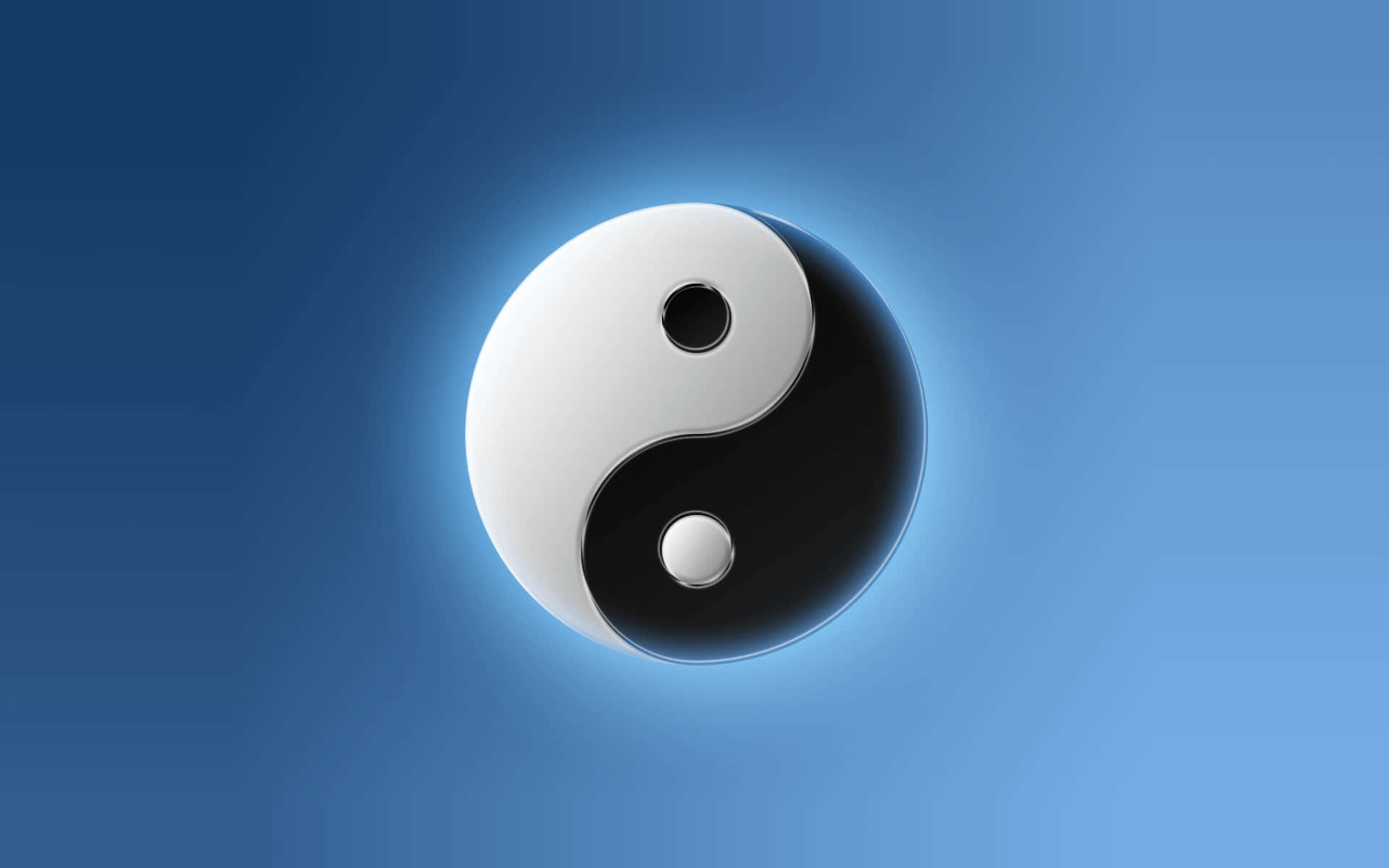 發光陰陽符號在藍色漸變背景上