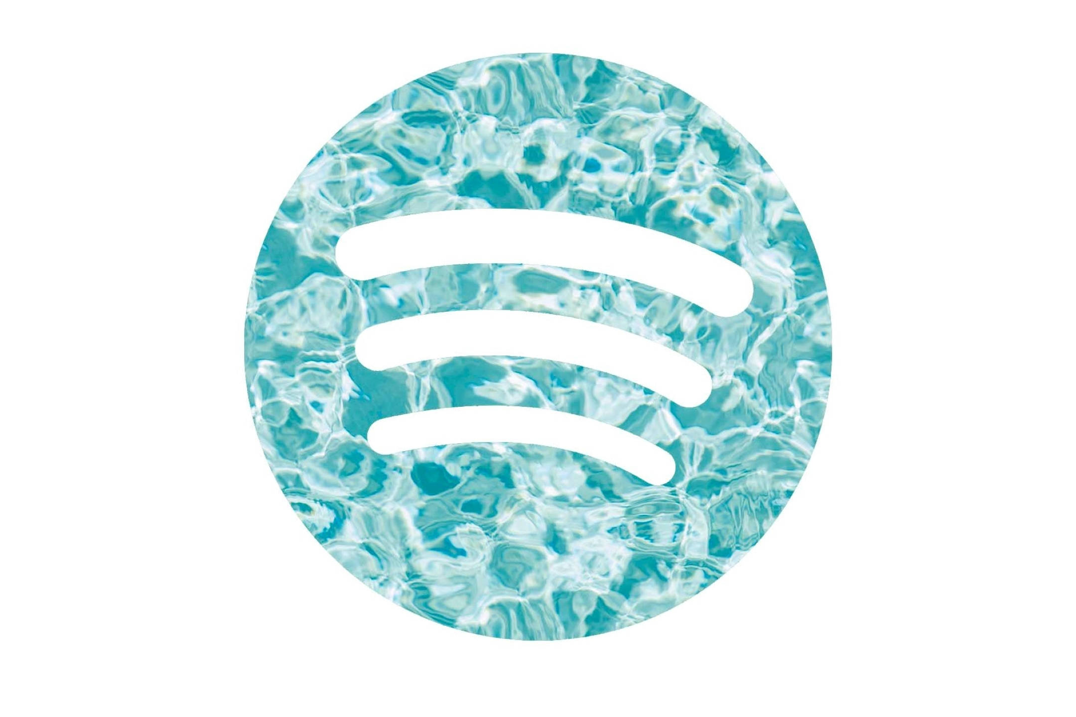 藍色煙霧 Spotify 壁紙 — 白色圓圈內帶有波紋綠松石水紋理的Spotify標誌。