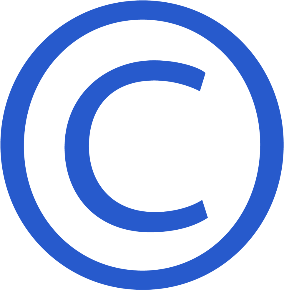 藍色版權符號 壁紙 — 一個大膽的藍色版權符號居中位於純黑色背景上。