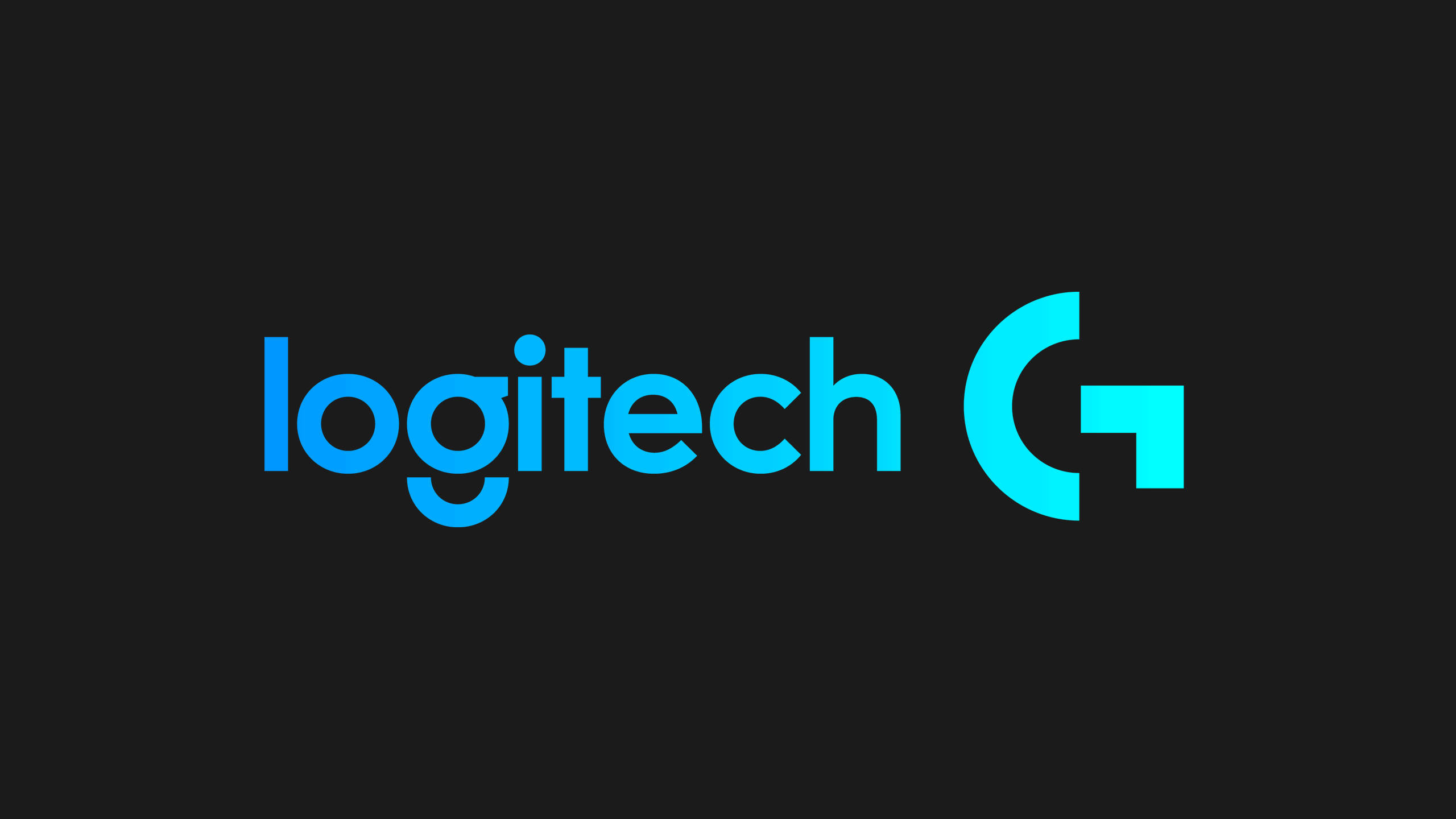 藍色羅技標誌 壁紙 — 亮青色Logitech G標誌，純黑色背景。