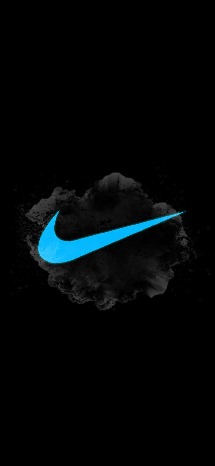 藍色Nike標誌在黑色背景上突破暗色煙霧。