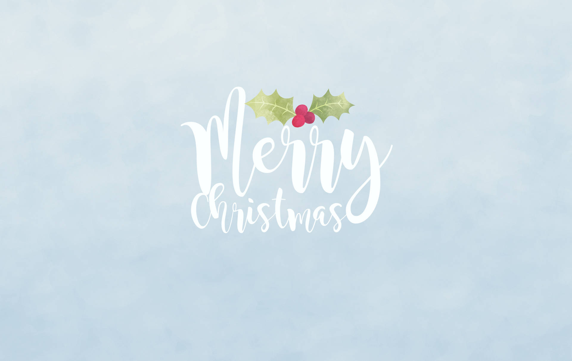 藍色背景上的白色草書Merry Christmas，帶冬青和漿果