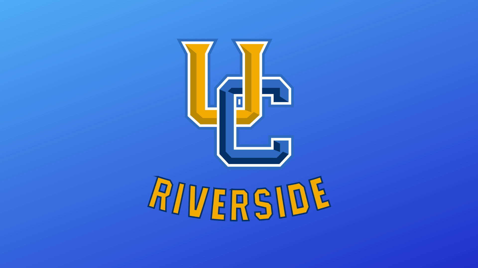UC Riverside大學標誌，藍色和金色，置於藍色漸變背景上
