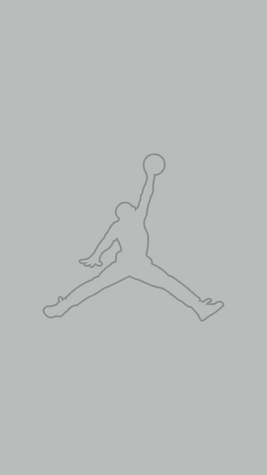Jordan 品牌標誌輪廓跳躍並帶有籃球的灰色線條藝術。