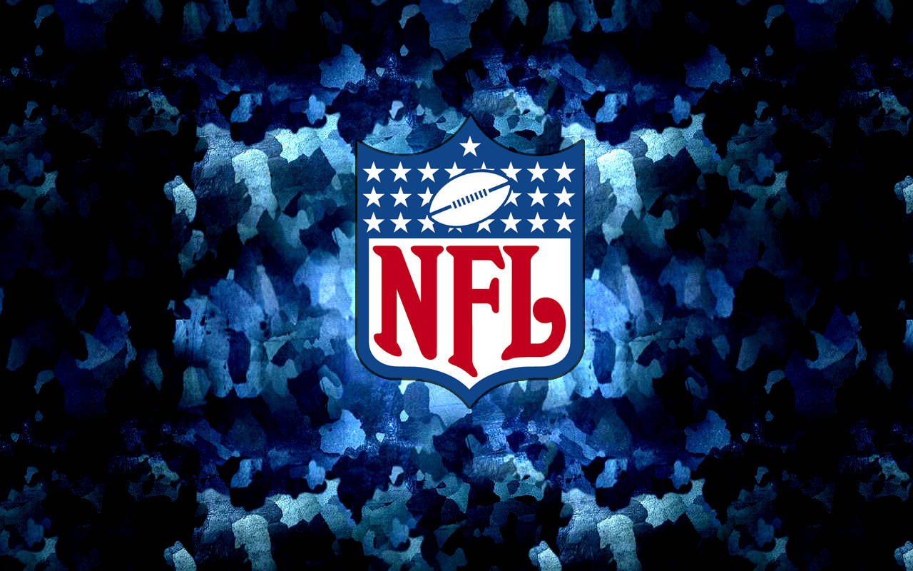 藍色背景下的經典NFL標誌 壁紙 — NFL 標誌在帶有紋理的深藍色抽象背景上以紅、白、藍色發光。