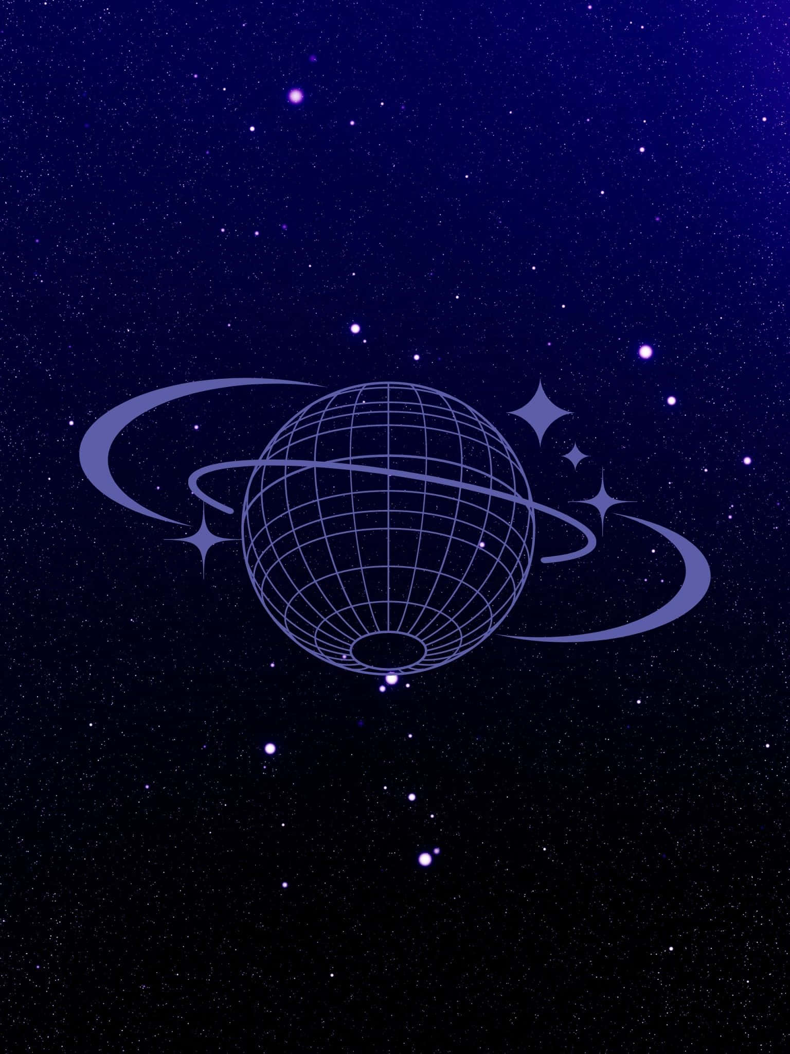 藍色背景中央有一顆行星 壁紙