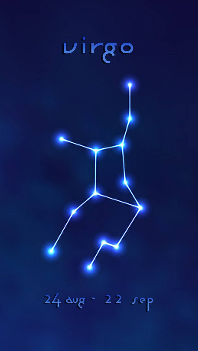 藍色處女座星座，日期範圍8月24日至9月22日，深色背景