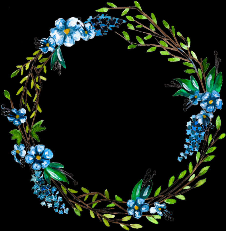 藍色花卉花環插圖 壁紙