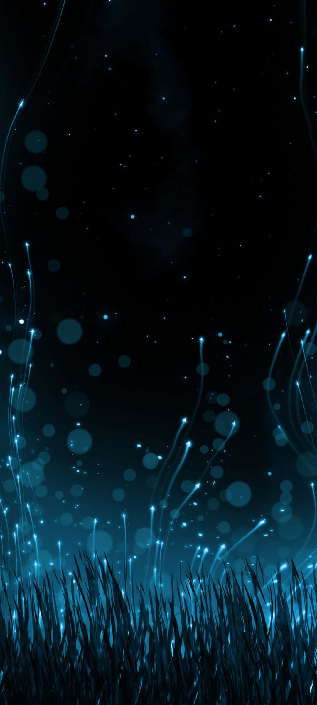 藍色草地星夜與燈光 壁紙
