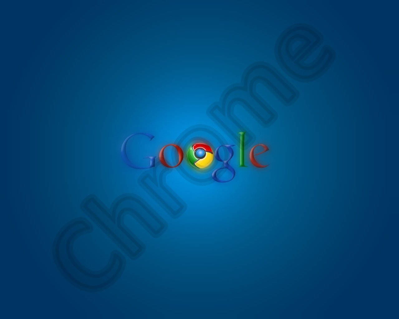 在藍色漸變背景上的彩虹色 Google Chrome 標誌。