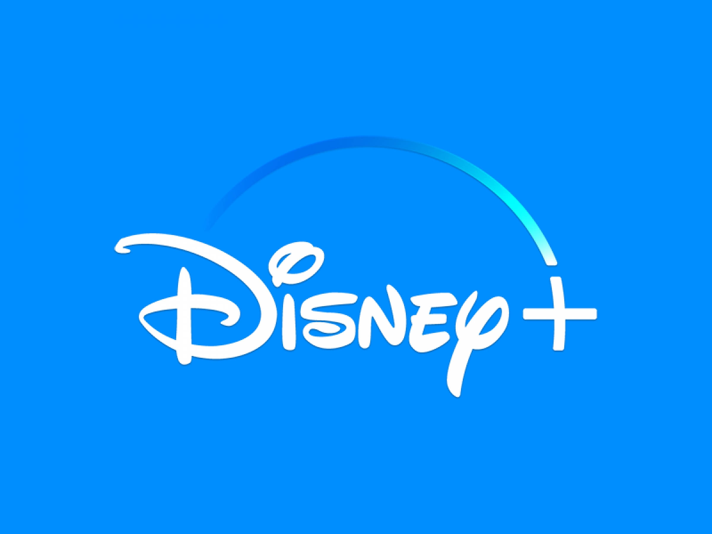 藍色迪士尼+標誌 壁紙 — Disney+ 標誌以白色字體和加號居中顯示在鮮豔的藍色漸變背景上。