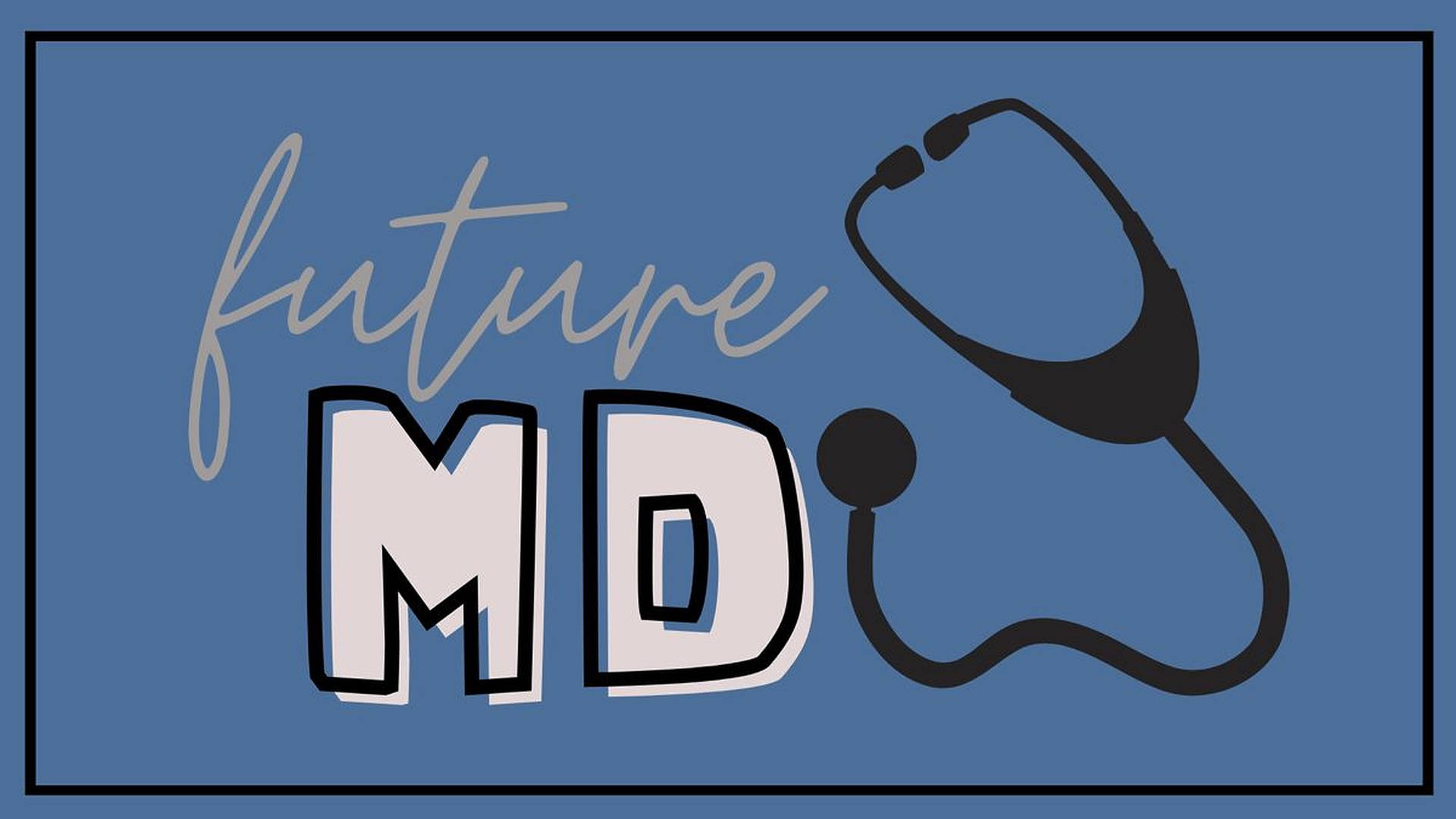 藍色背景上帶有聽診器圖形的Future MD文字