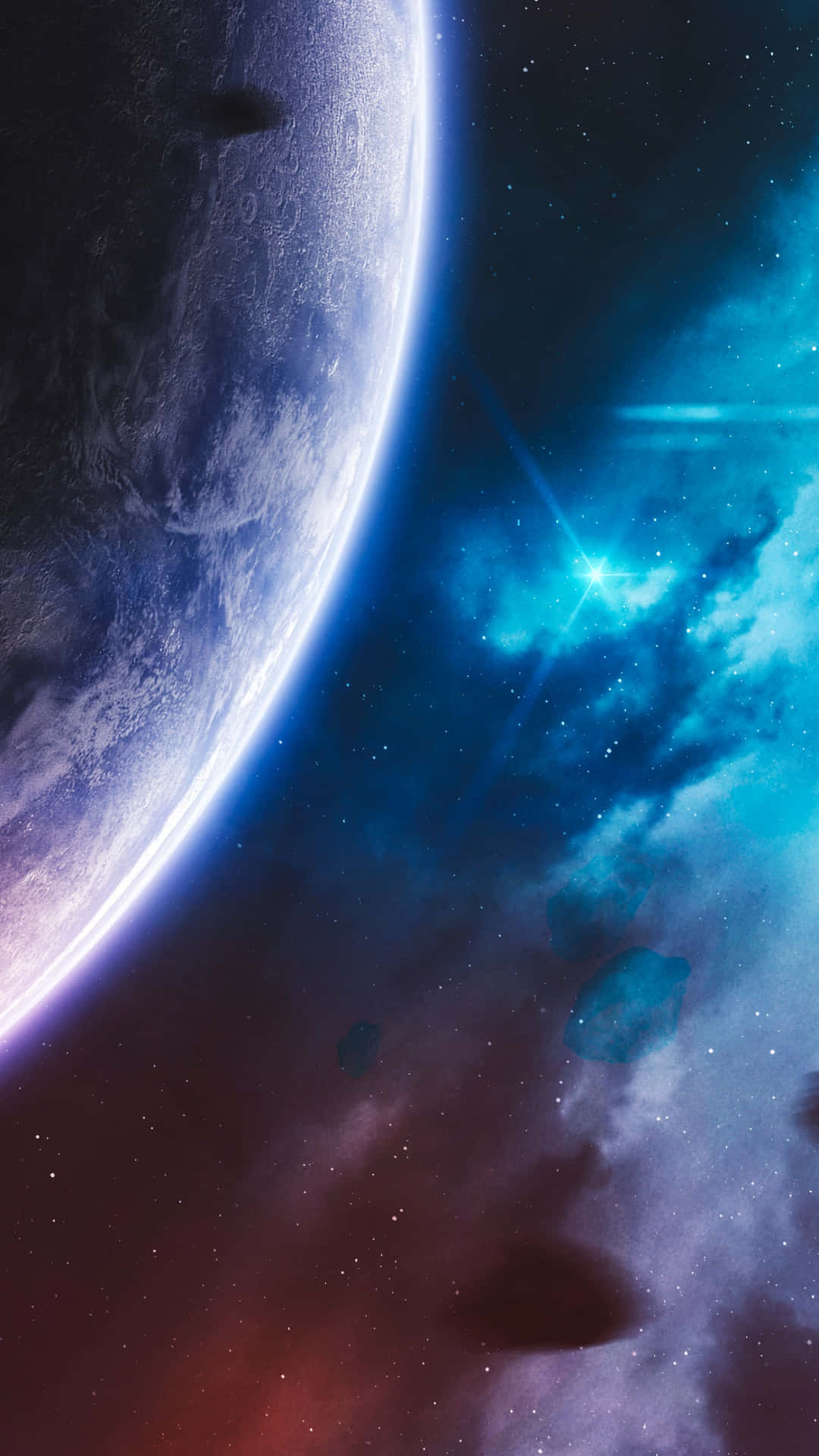 太空中帶有發光藍色星雲和星星的行星