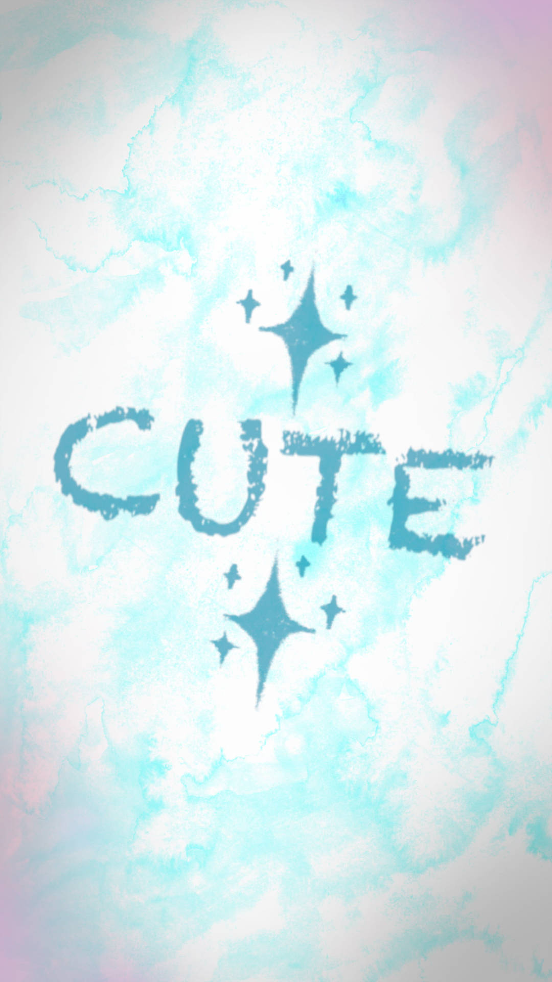 柔和水彩背景上帶星星的「cute」文字。